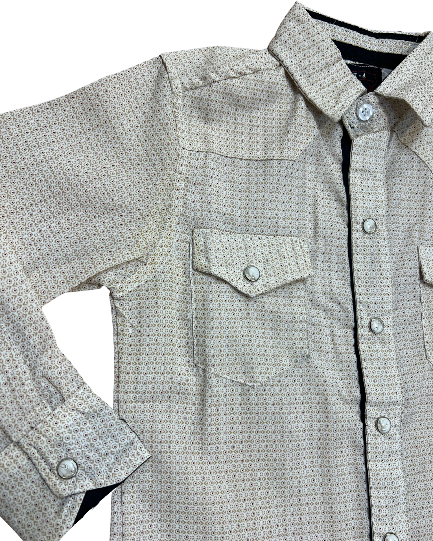 camisa vaquera para niños (as) beige con bolitos