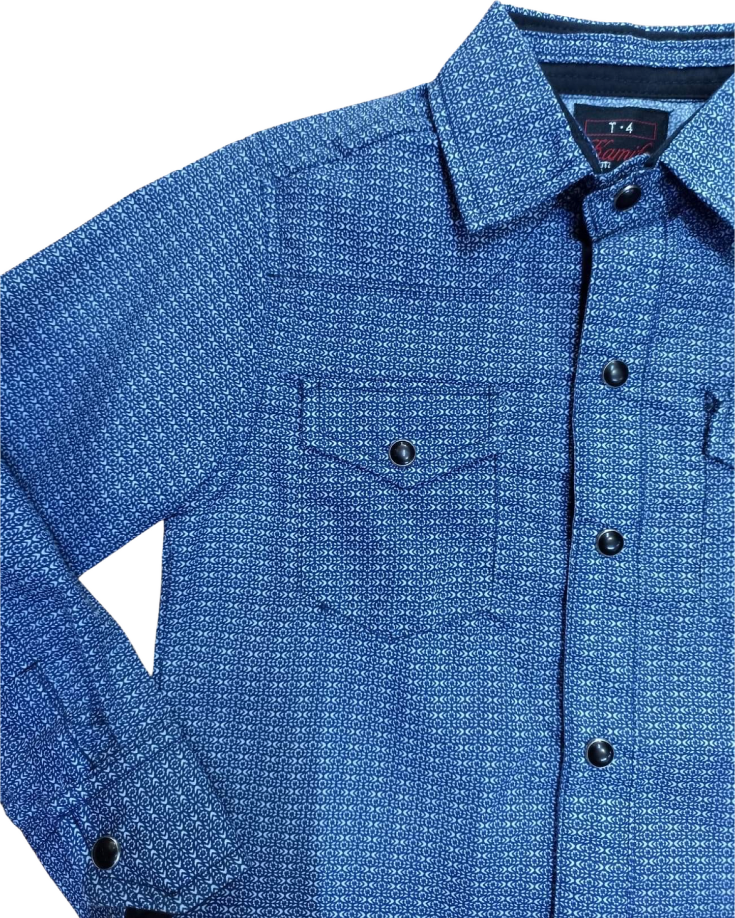 camisa vaquera para niños (as) blanco con azul