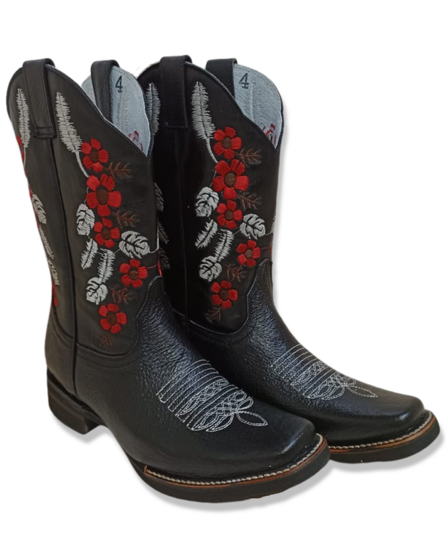 Bota para dama color negro con flores