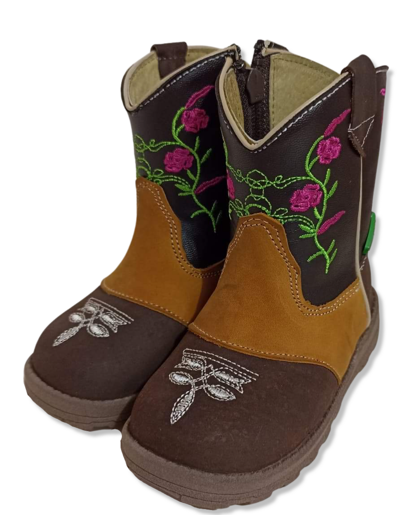 Botita vaquera para niñitas color choco con flores