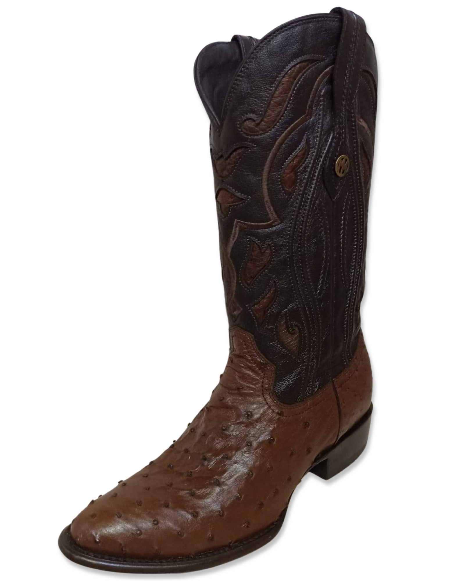 bota montana piel exotica avestruz cafe