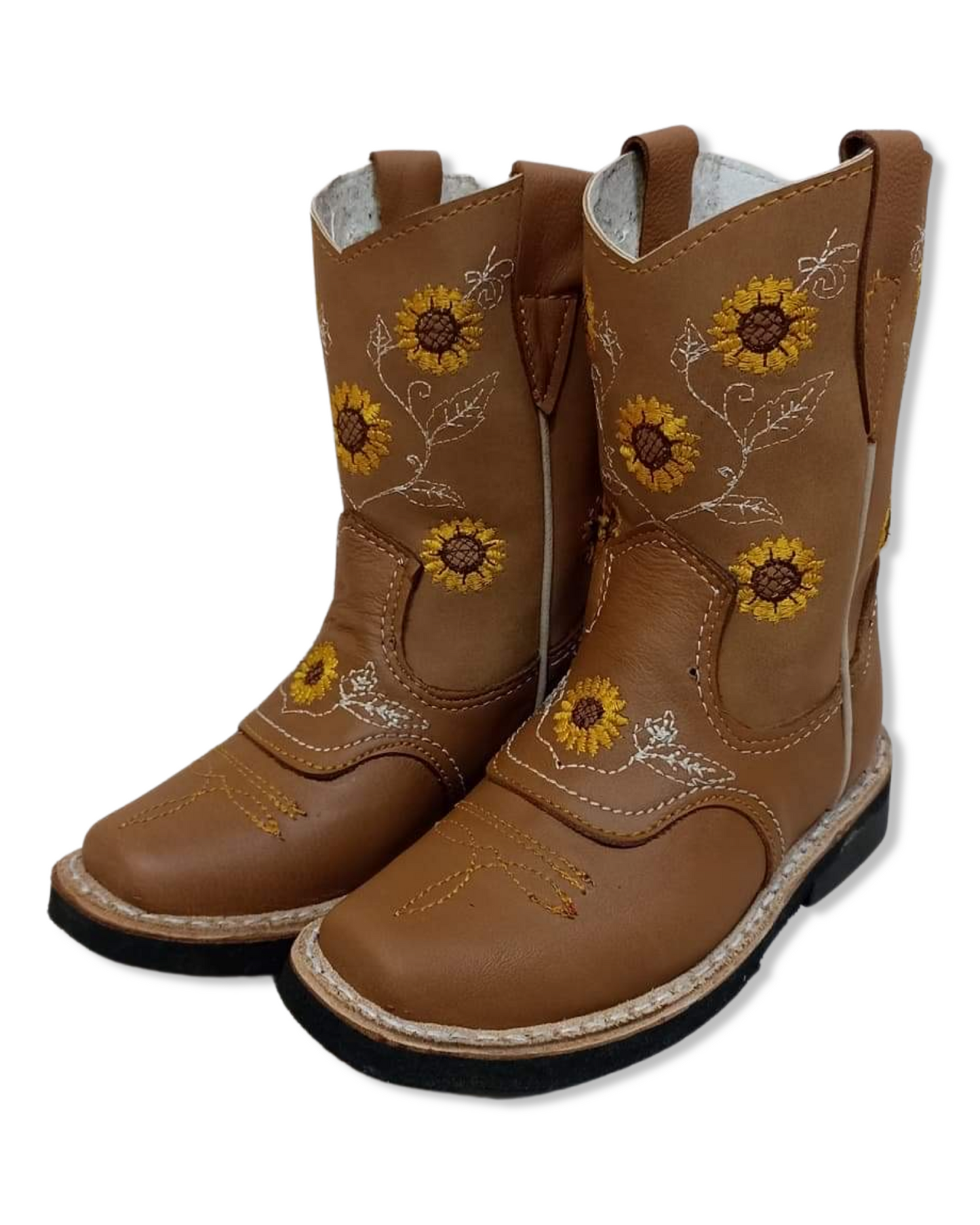 Bota vaquera de niñas color miel con girasoles