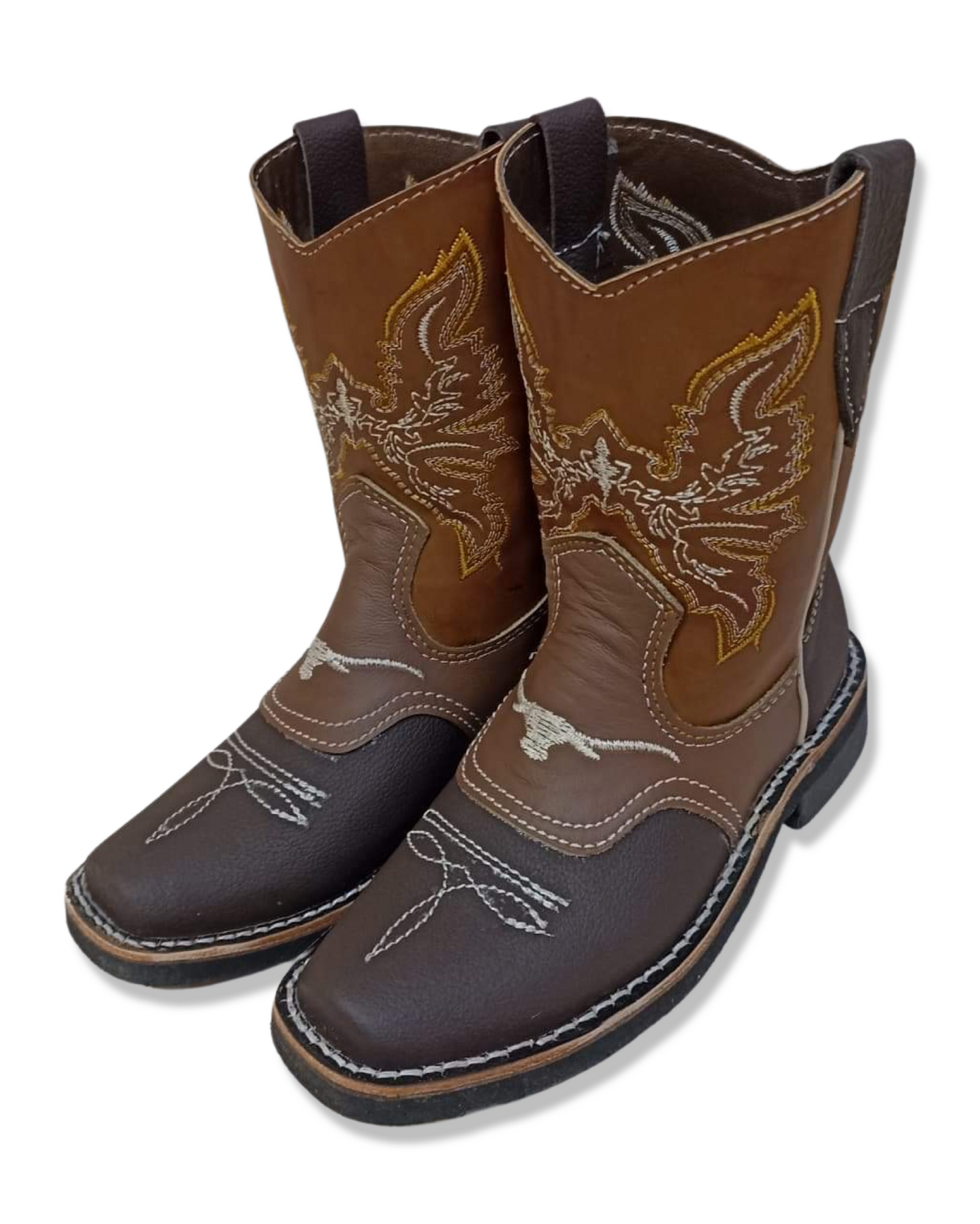 Botas vaqueras para niños color choco con antifaz color cafe