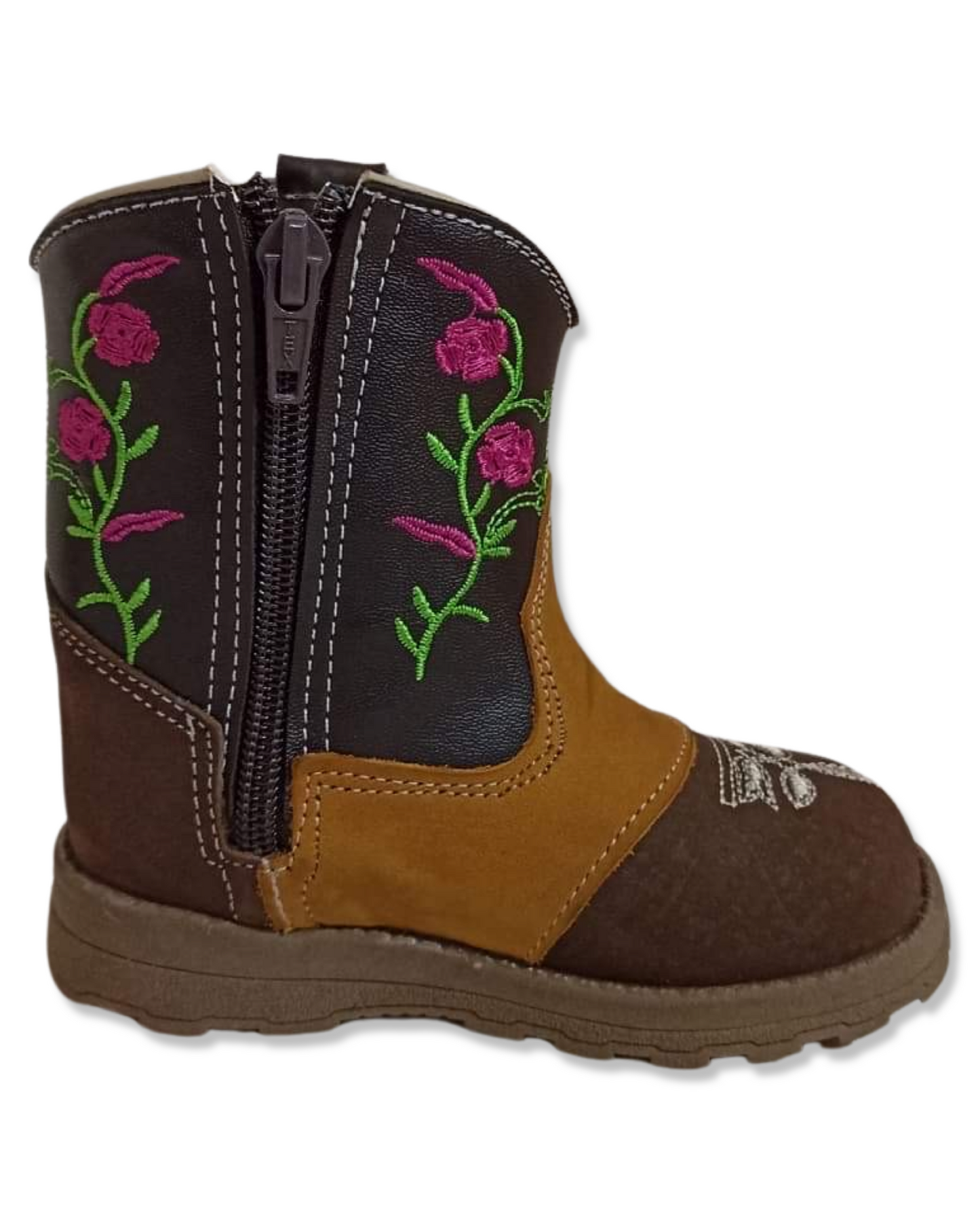 Botita vaquera para niñitas color choco con flores