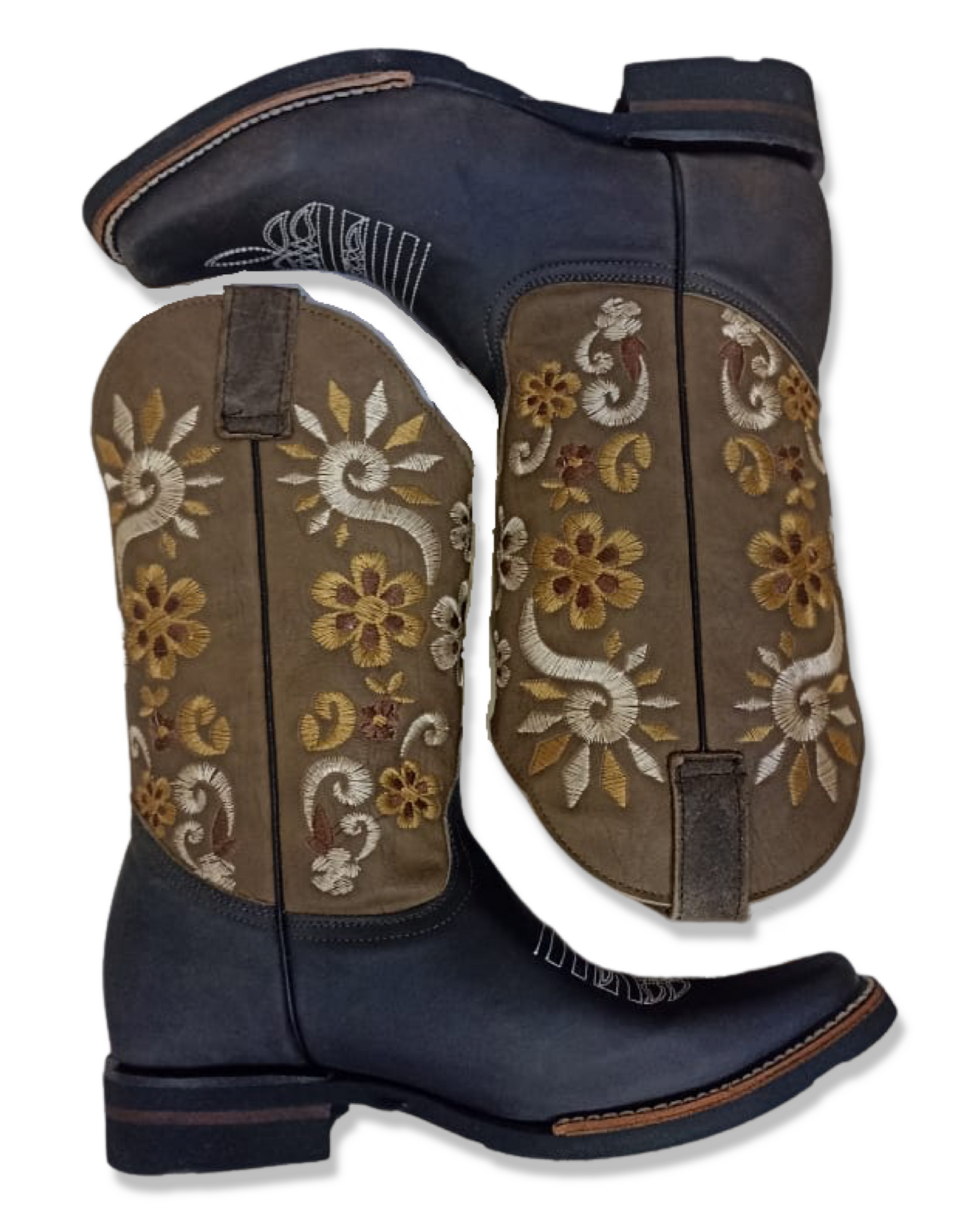 Bota para dama color cafe con flores