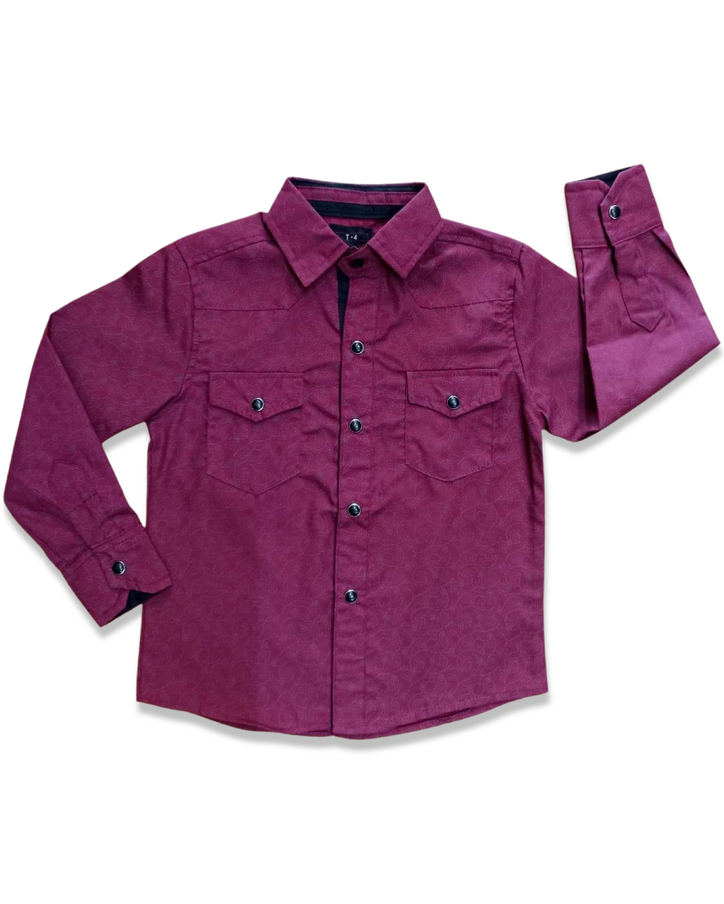 camisa vaquera para niños (as) guinda con estampado