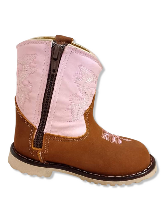 Botita vaquera para niñitas en color tang con tubo rosa