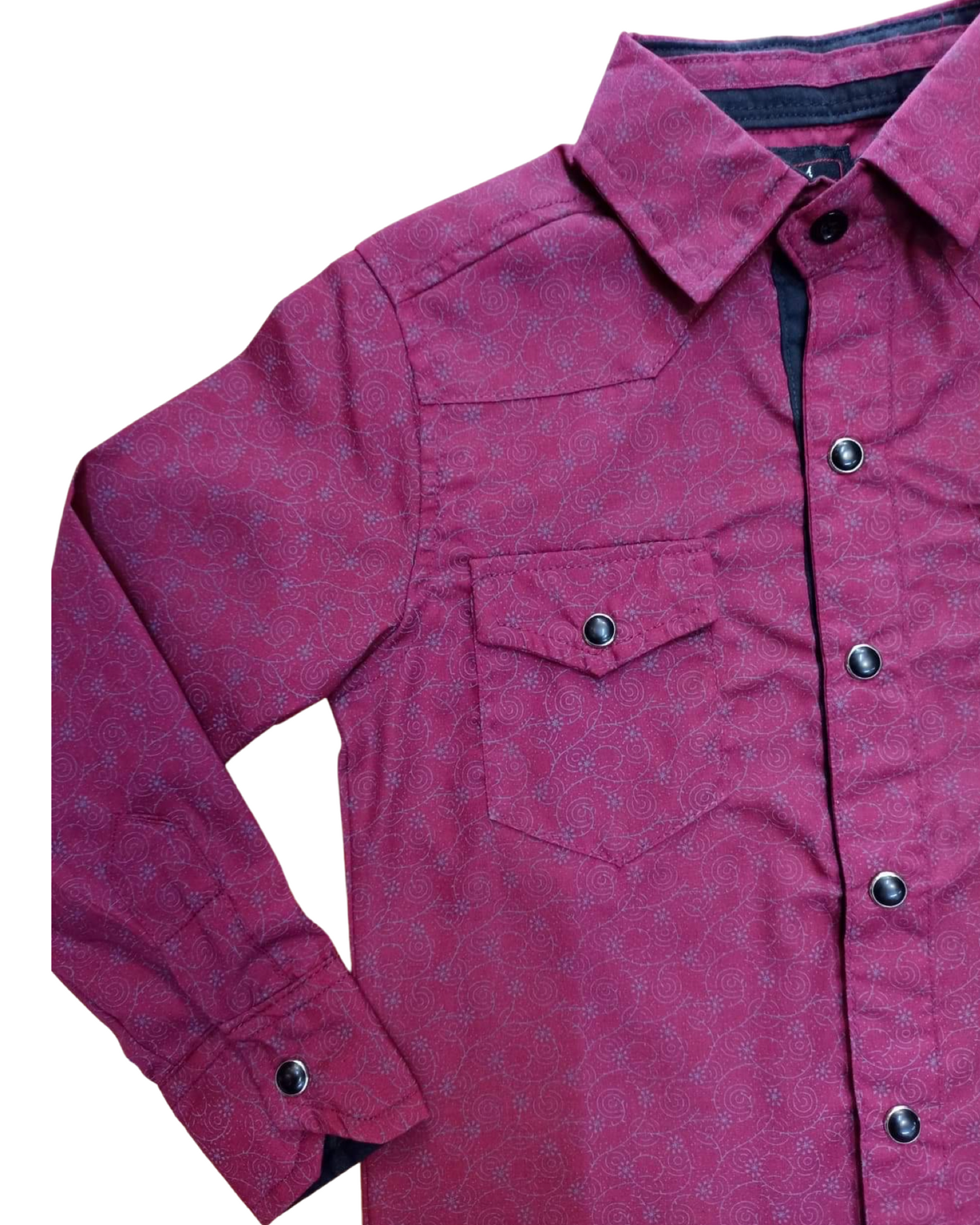 camisa vaquera para niños (as) guinda con estampado