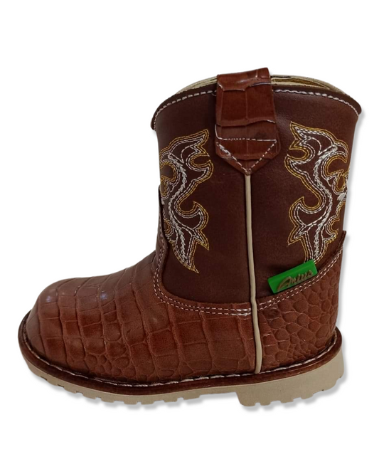 Botita vaquera para niñitos tipo cocodrilo en color chedron
