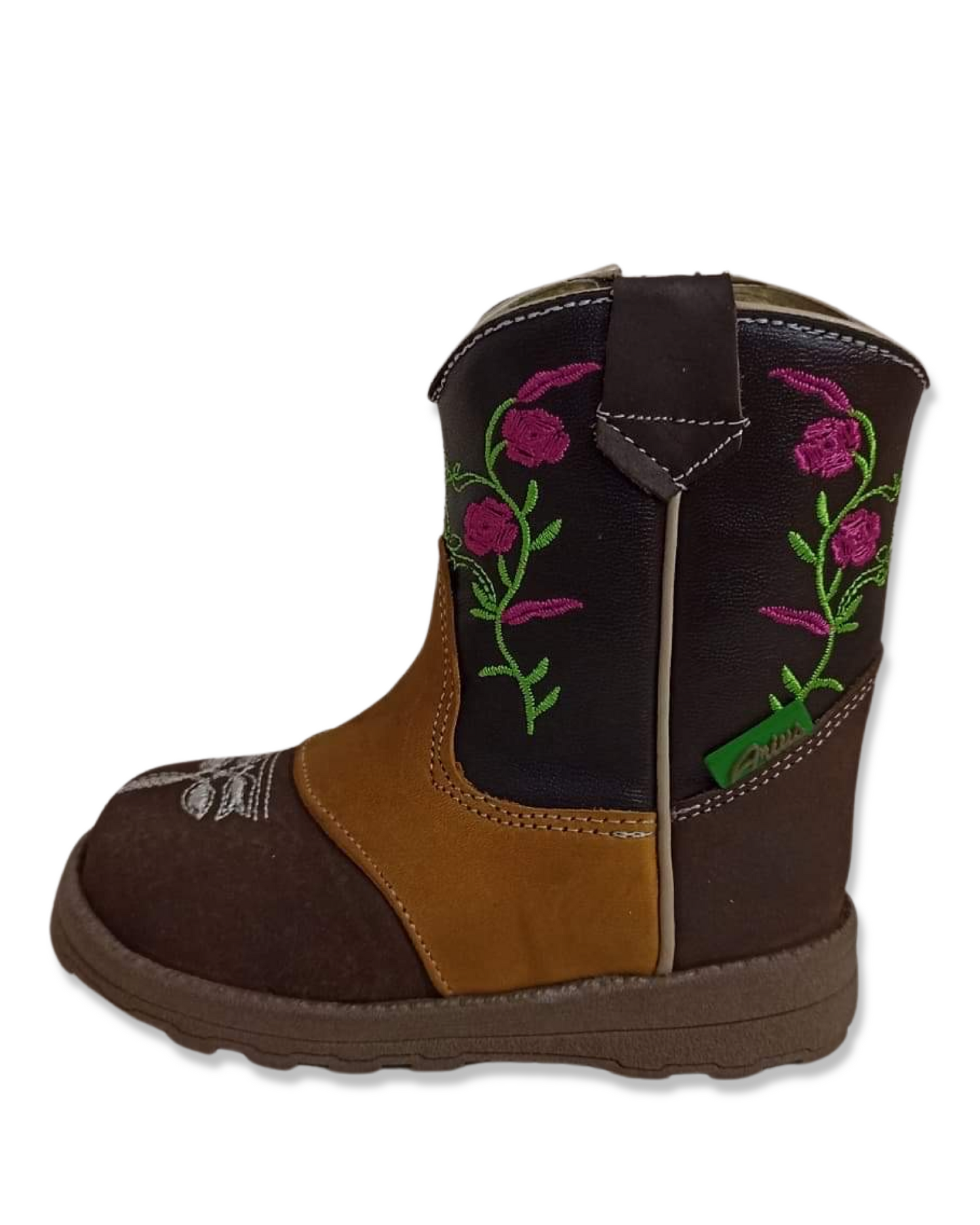 Botita vaquera para niñitas color choco con flores