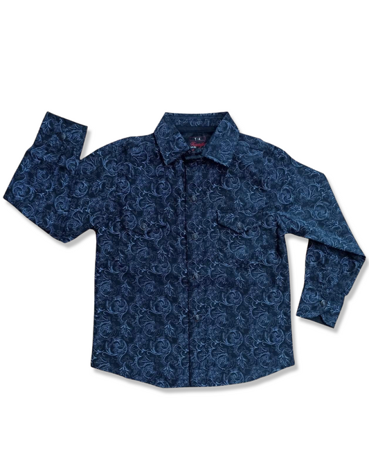 camisa vaquera para niños (as) azul con estampado