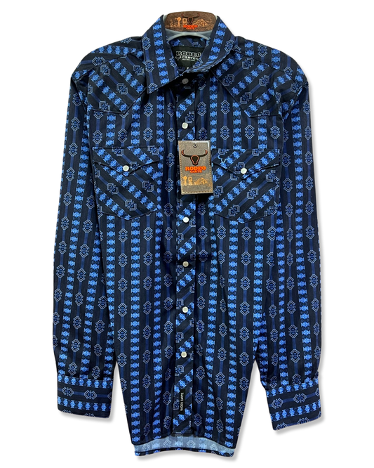 Camisa vaquera rodeo azul con rombos